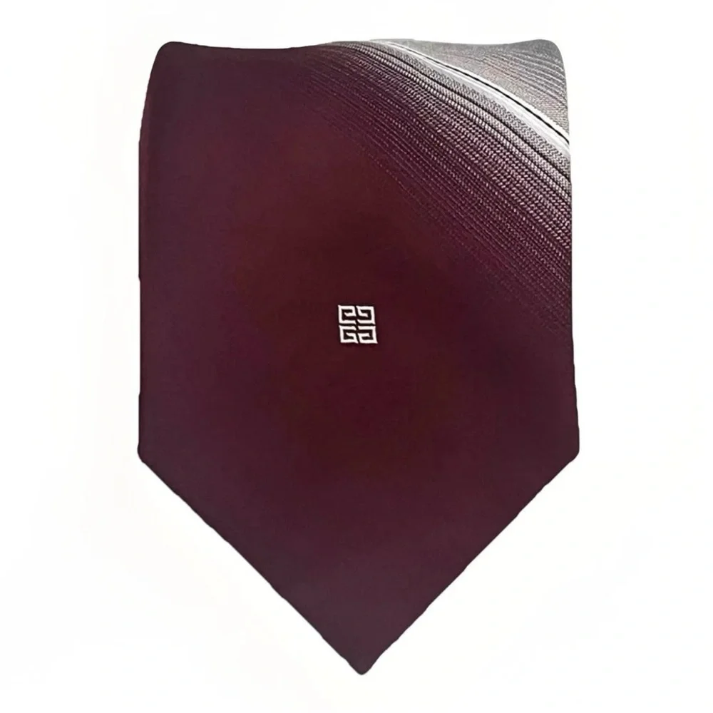 Givenchy Poly-Silk Designer Tie Burgundy Striped‎ Vintage Luxury Retro Necktie